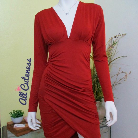 Capella Red Long Sleeve Rushed Dress Size M - Picture 4 of 8